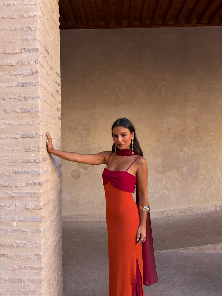 Zahara Dress in Orange and Red - Shipping/Envio 19/06 to 26/06