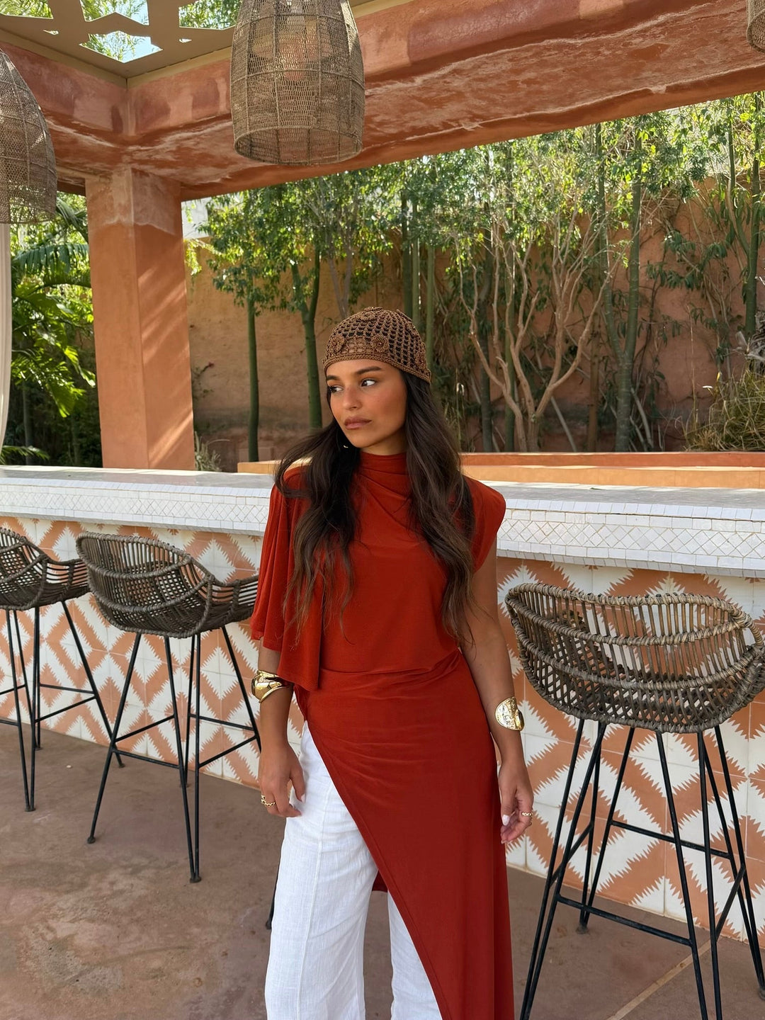 Leila Asymetrical Top in Terracotta