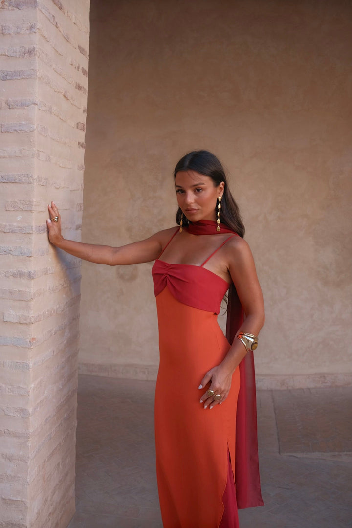Zahara Dress in Orange and Red - Shipping/Envio 19/06 to 26/06