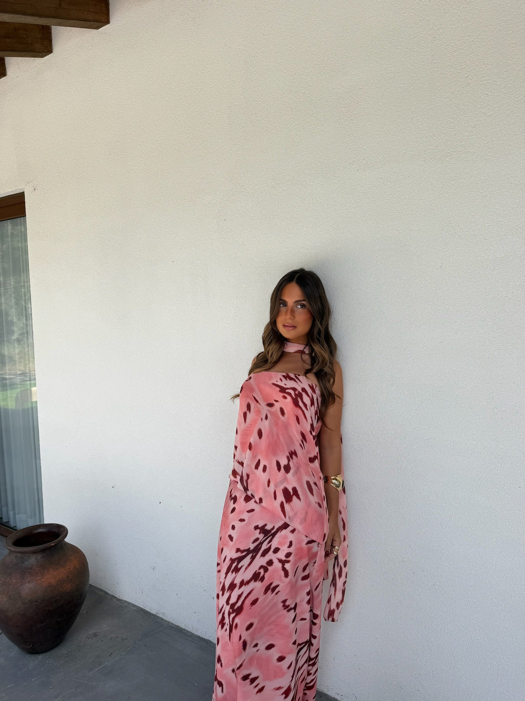 Aitana Dress in Pink and Burgundy