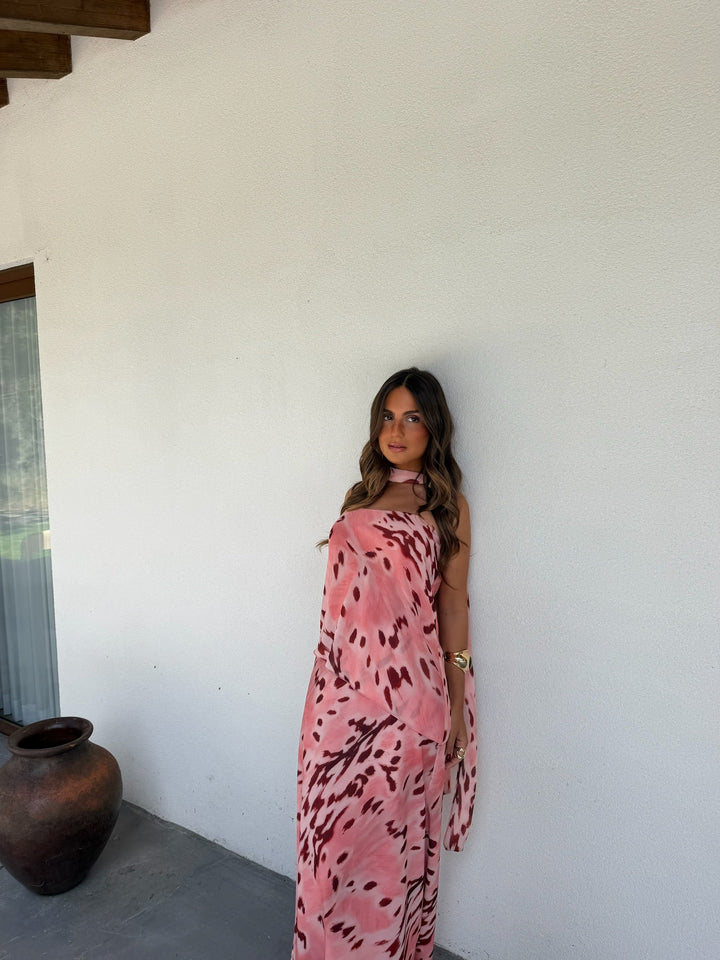 Aitana Dress in Pink and Burgundy