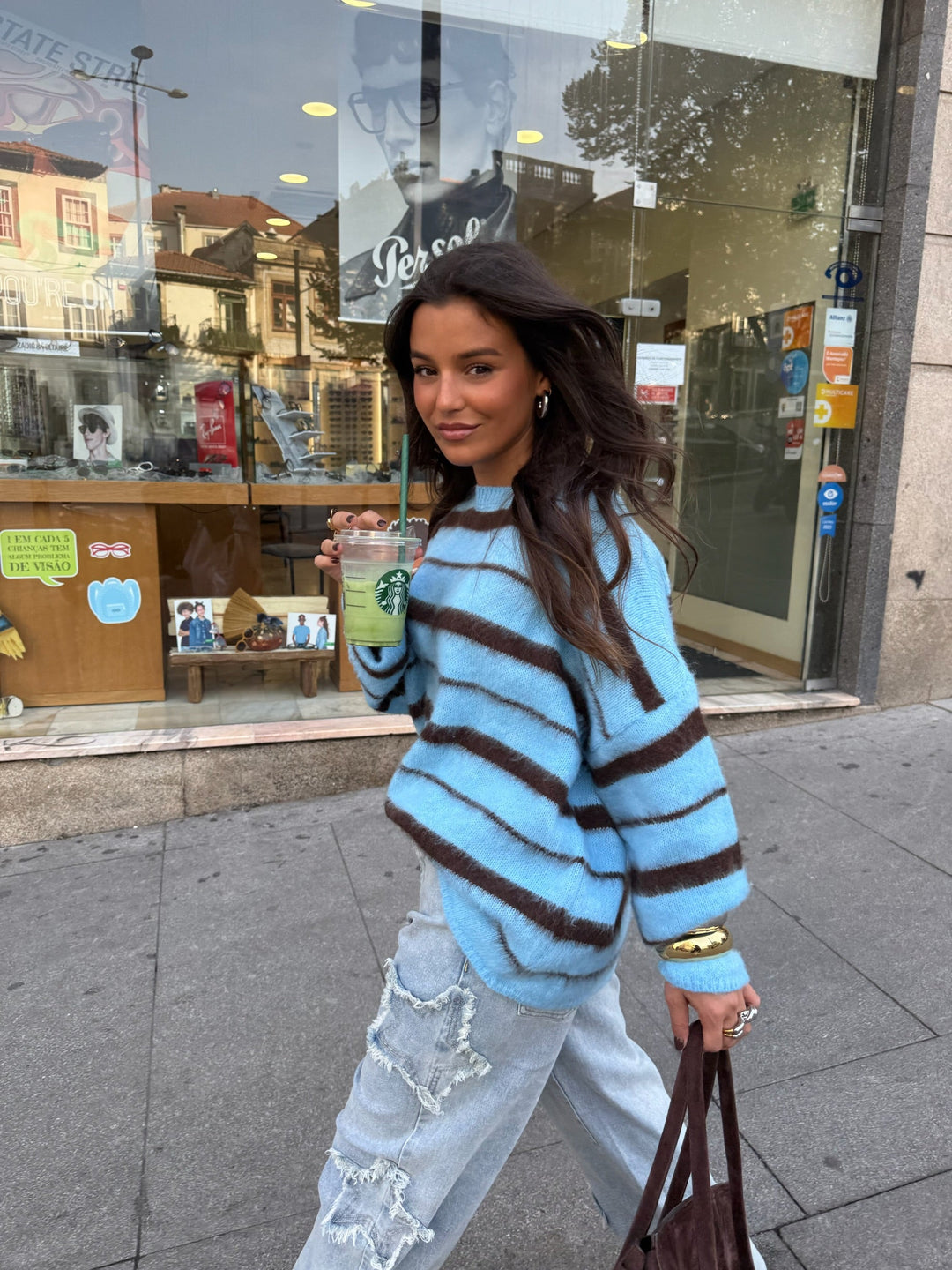 Oslo Knit Sweater in Blue and Brown