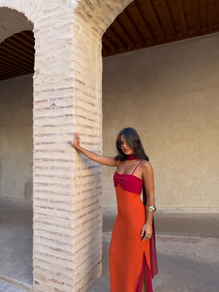 Zahara Dress in Orange and Red - Shipping/Envio 19/06 to 26/06