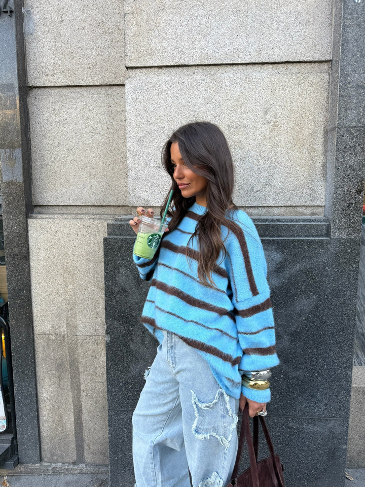 Oslo Knit Sweater in Blue and Brown