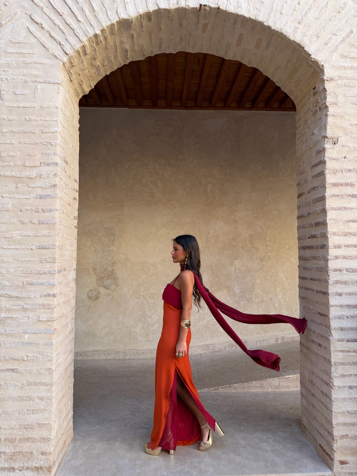 Zahara Dress in Orange and Red - Shipping/Envio 19/06 to 26/06