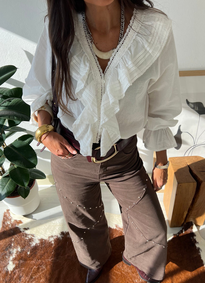 Brown Studded Wide Pants
