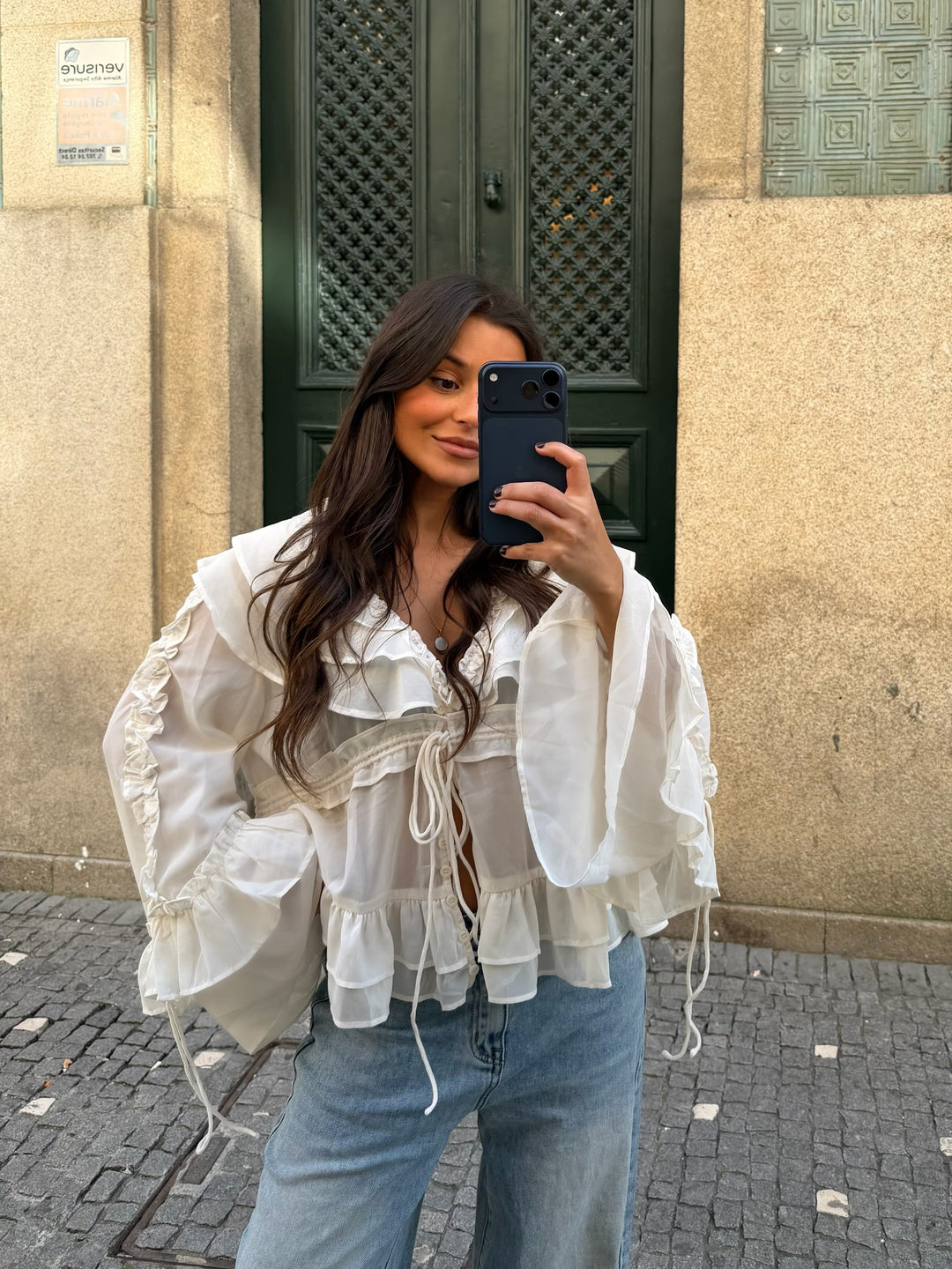 Sheer Ruffle Blouse in Cream