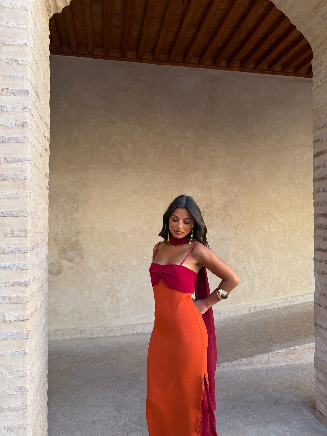 Zahara Dress in Orange and Red - Shipping/Envio 19/06 to 26/06