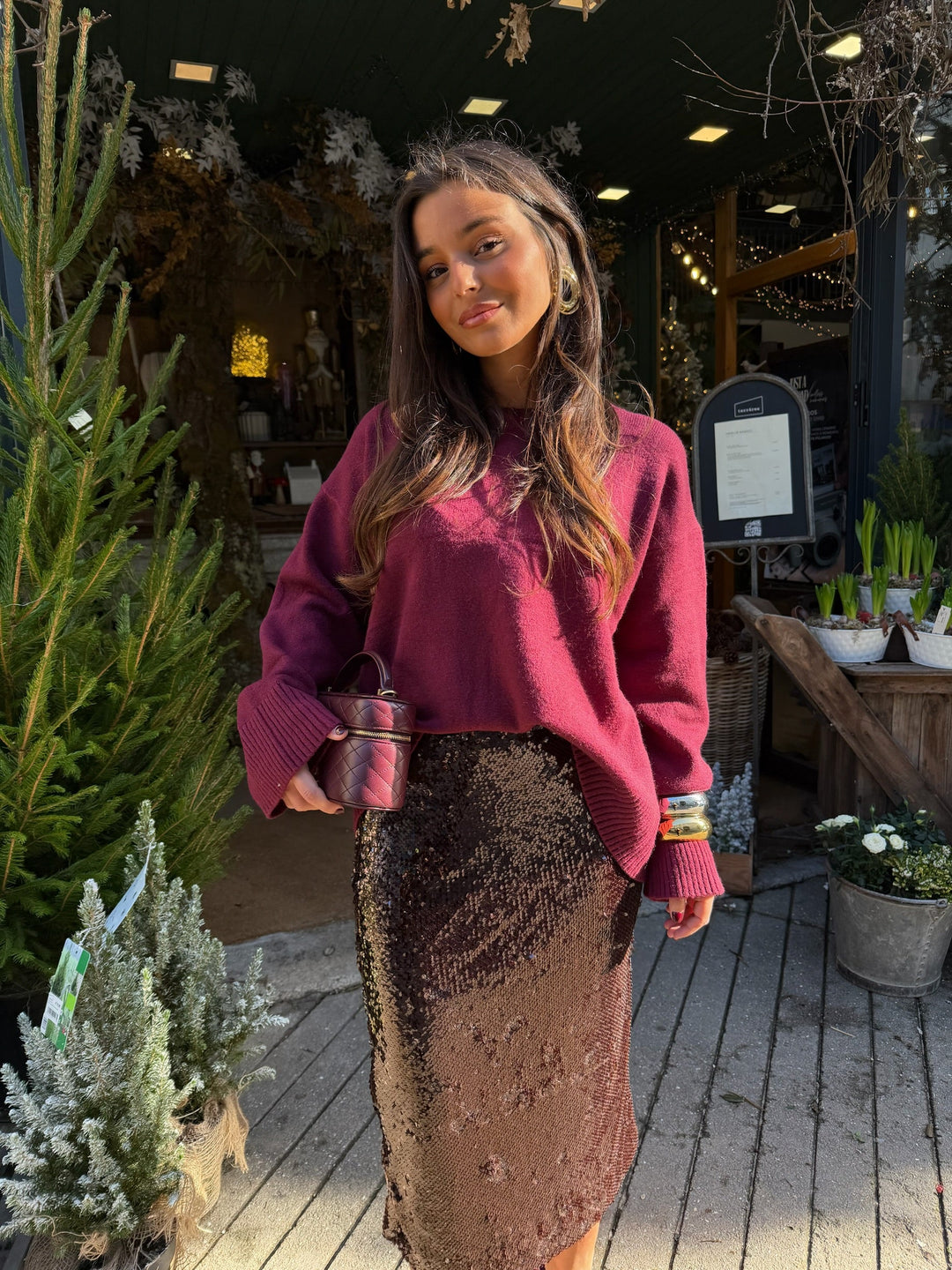 Bradshaw Sequin Midi Skirt in Brown