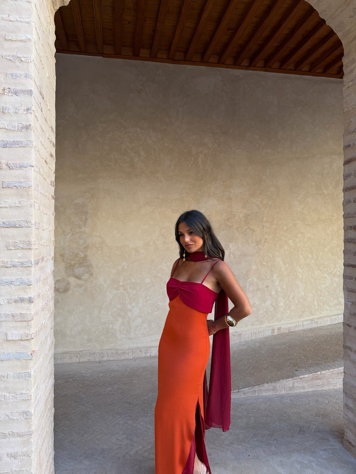 Zahara Dress in Orange and Red - Shipping/Envio 19/06 to 26/06