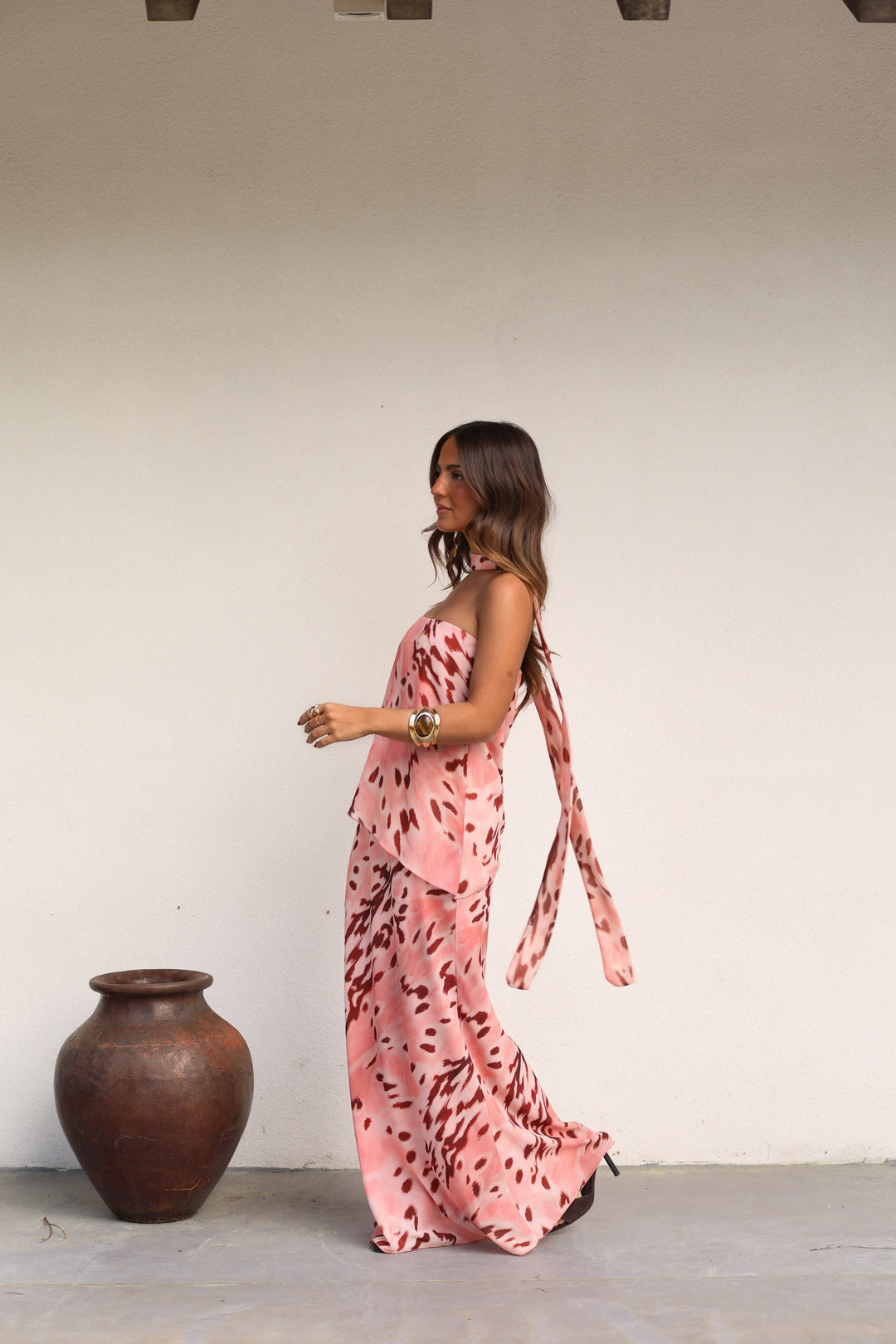 Aitana Dress in Pink and Burgundy