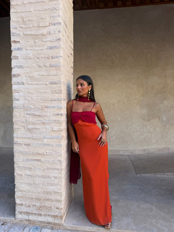 Zahara Dress in Orange and Red - Shipping/Envio 19/06 to 26/06