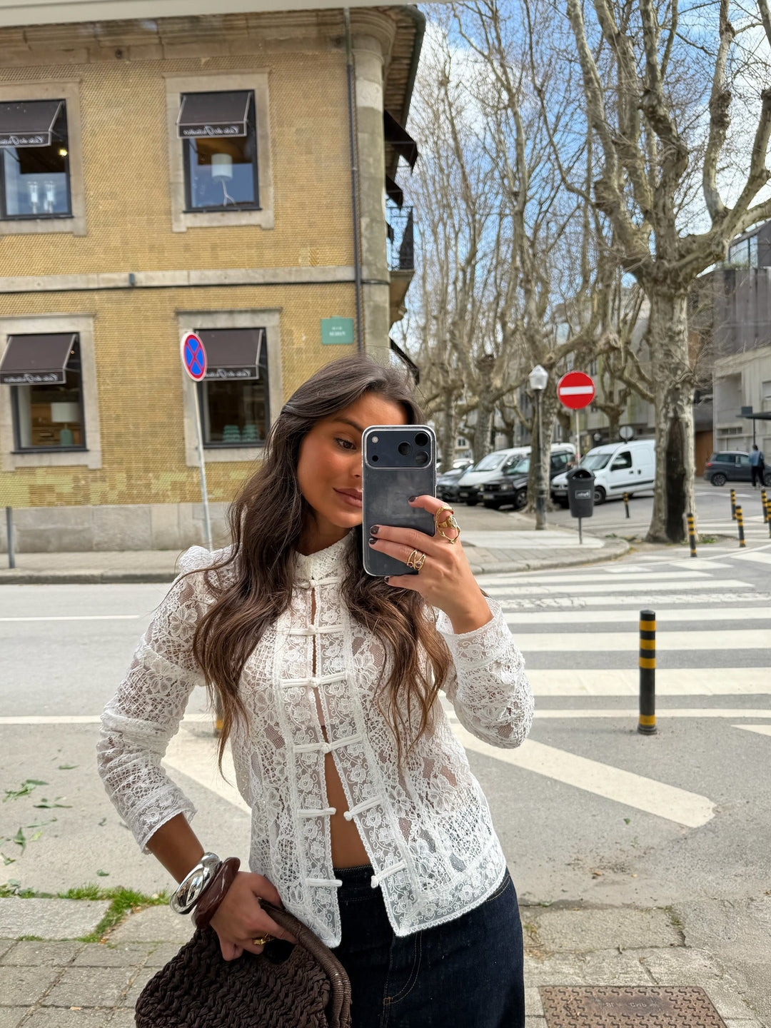 Lace Tie Front Top in Off-White