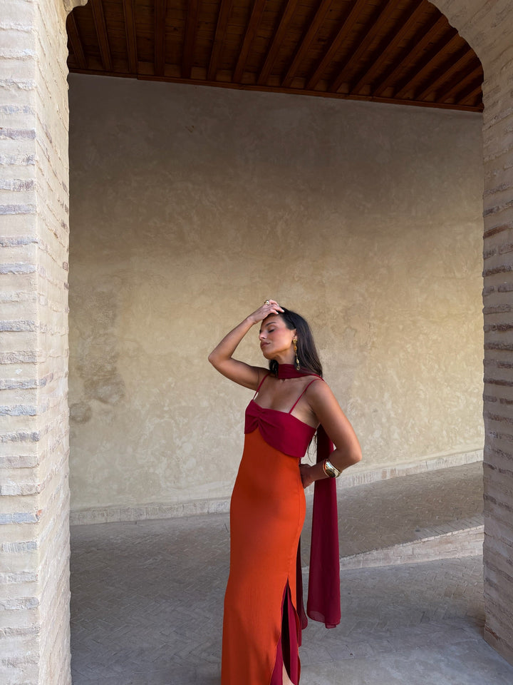 Zahara Dress in Orange and Red - Shipping/Envio 19/06 to 26/06