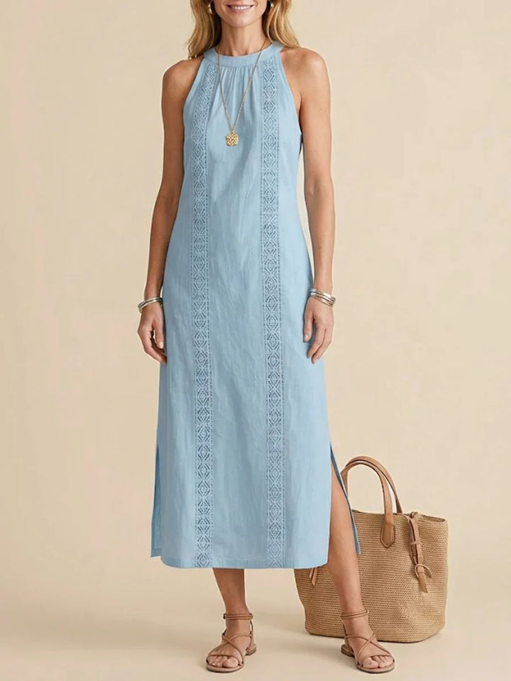 Jimena | Vestido midi de lino con cuello mao